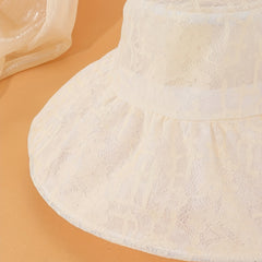 Beige Lace Embroidery Sun Hat Mesh Bucket Hat