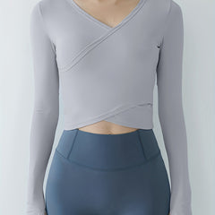 Quick Dry Yoga T Shirt V Neck Long Sleeve Layered Tee Women's Activewear