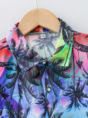 Boys Colorful Flower And Trees Short Sleeve Shirt