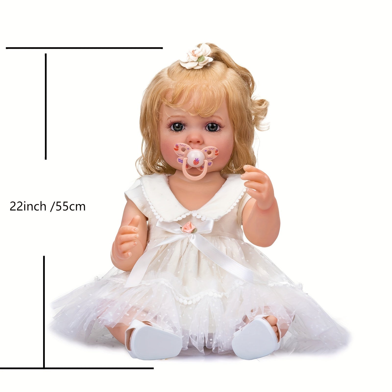 22" Realistic Vinyl Doll with Hand Planted Hair, Waterproof