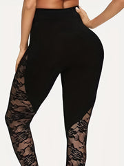 Solid Lace Skinny Leggings Casual Every Stretchy Leggings