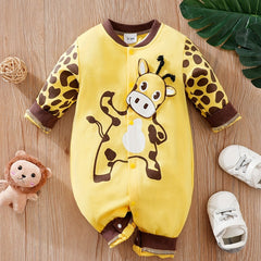 Yellow Cow Graphic Newborn Romper Long Sleeve Baby Bodysuit