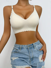 Plus Size Bra Women's Plus Solid Seamless Comfort Wireless Wave Trim