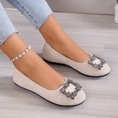 Women's Rhinestone Square Buckle Soft Ballet Flats