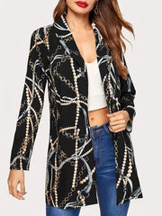 Graphic Print Single Breasted Blazer Casual Long Sleeve Blazer