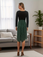 Casual Daily 2pc Set Crew Neck Long Sleeve Tops & Dalmatian Print Skirts