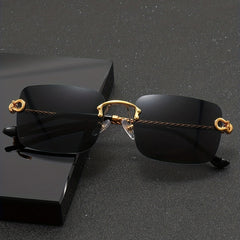 Men's Square Lens Rimless Sunglasses Vintage Eyewear