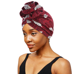 Wine Red Leaf Print Bandana Hat Women Chemo Beanie Turban Wrap