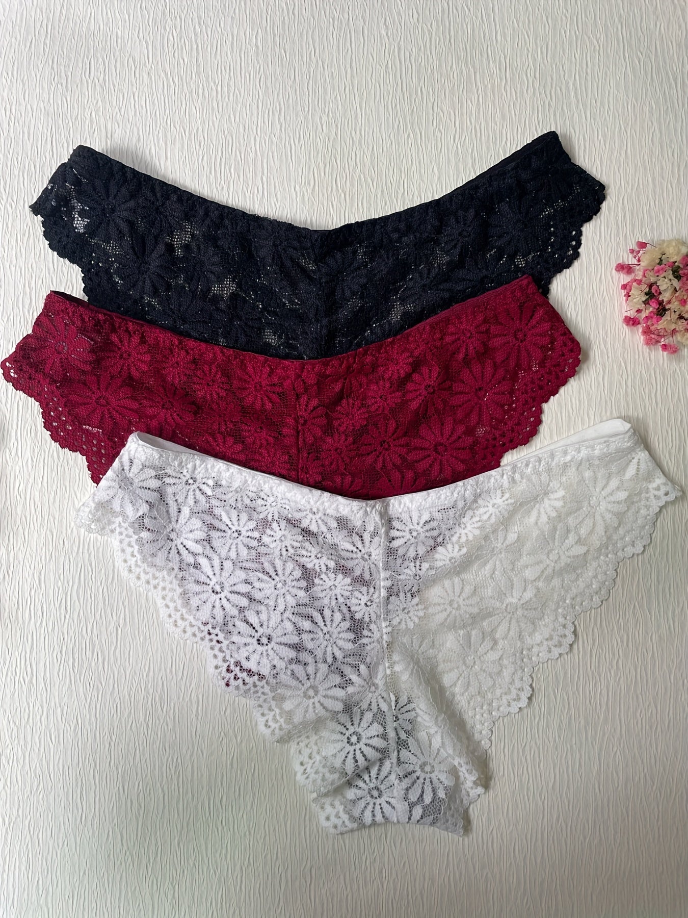 3pcs Lace Briefs- Comfy & Breathable Panties Women's Lingerie