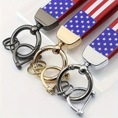 American Flag Car Keychain PU Leather Keyring Pendant