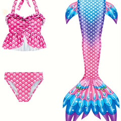 3pcs Mermaid Swimsuit Set & Tail in Tie Dye Fish Scale