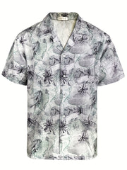 Flower Print Men s Casual Short Sleeve Hawaiian Shirt With Chest Pocket