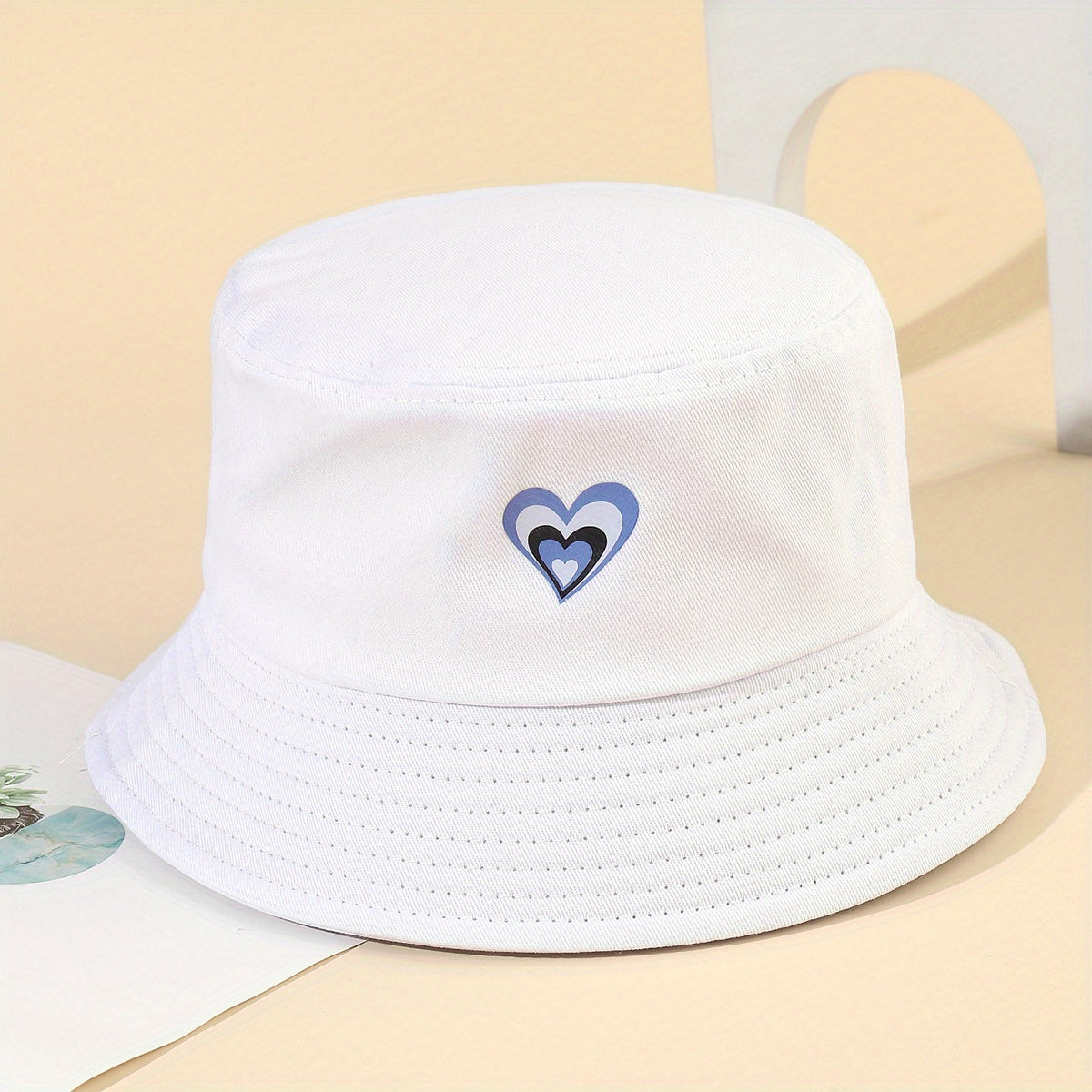 Heart Print Couple Bucket Hat Casual Unisex Solid Basin Hat