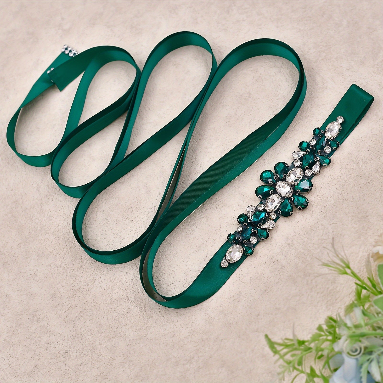 Green Rhinestone Bridal Belt for Weddings