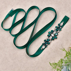 Green Rhinestone Bridal Belt for Weddings
