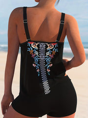 Women's Plus Size Floral Embroidered Tankini Set