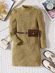 Girls' Stand Collar Knitted Dress Holiday Party Outfit