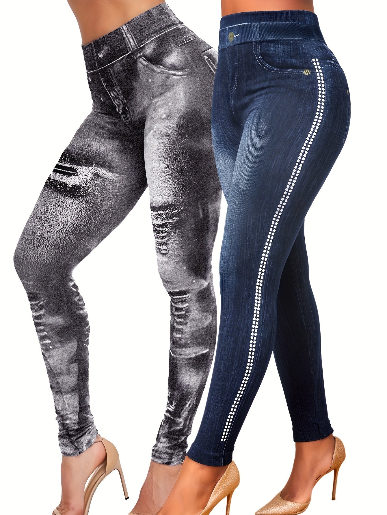 2pcs Snake & Denim Print Yoga Pants Women's Activewear