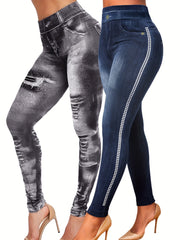 2pcs Snake & Denim Print Yoga Pants Women's Activewear
