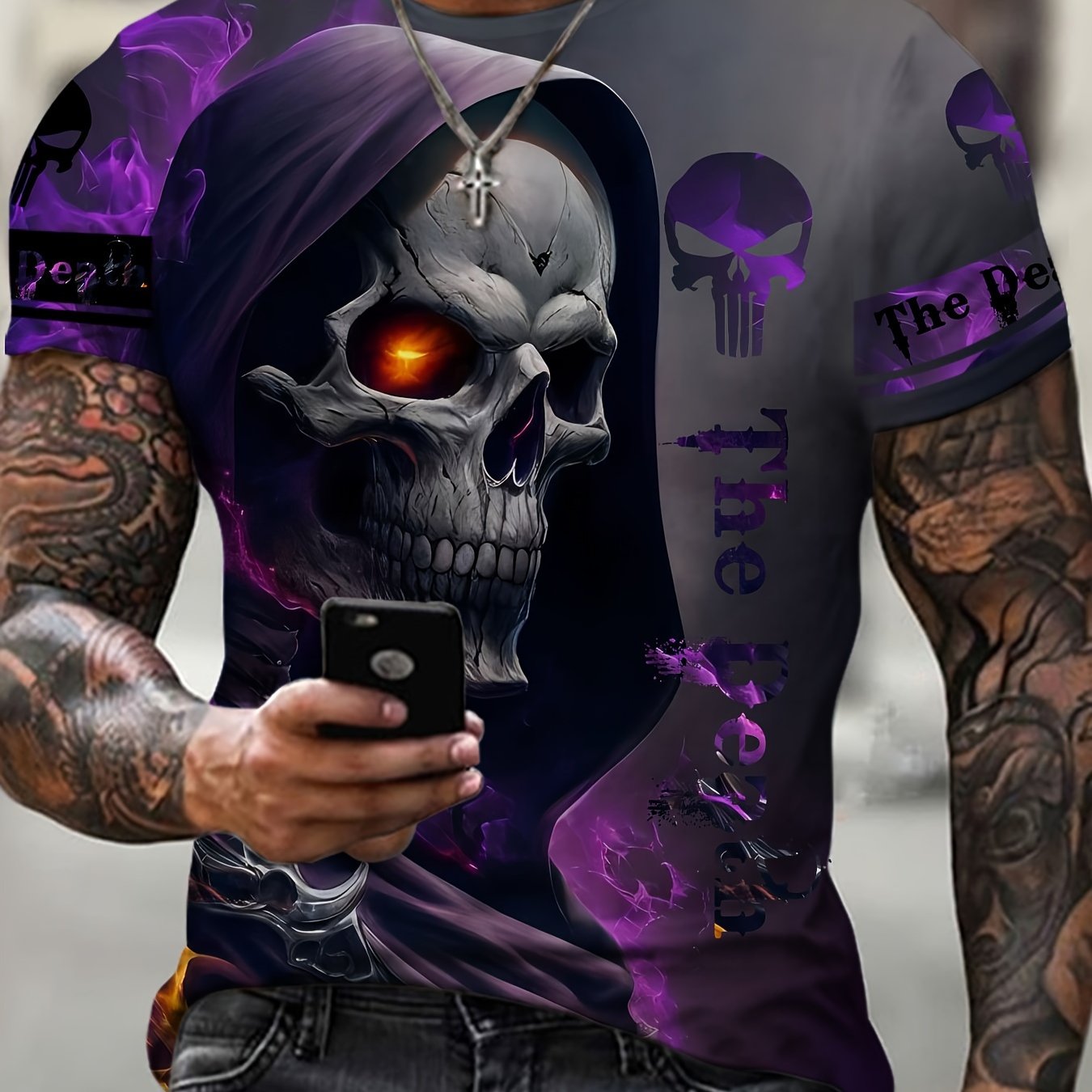 Skull Head 3D Print Men's Halloween Graphic Round Neck T Shirt