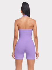 Women's Halter Neck Workout Bodysuit Sleeveless Tank Short Yoga Running