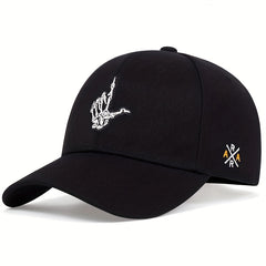 Skeleton Gesture Embroidery Baseball Cap Adjustable Sunscreen Dad Hat