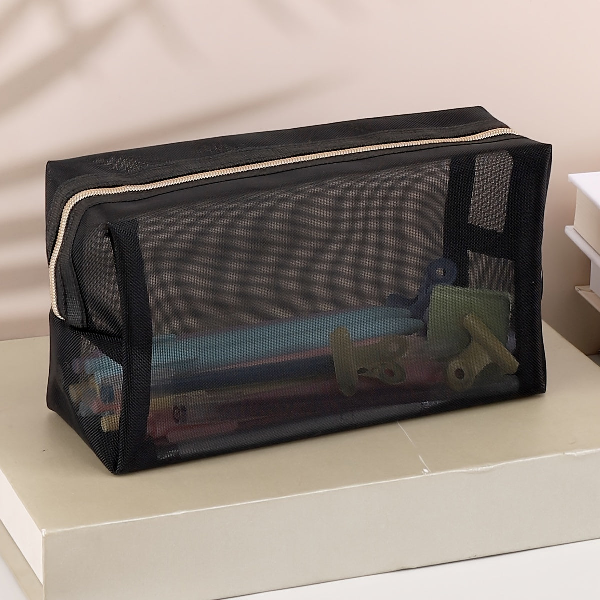 Large Capacity Mesh Pencil Case Solid Stationery Box