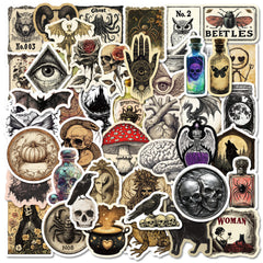 50pcs Vintage Goth Stickers Waterproof Vinyl Decals Skull Mushroom Bat Dragon