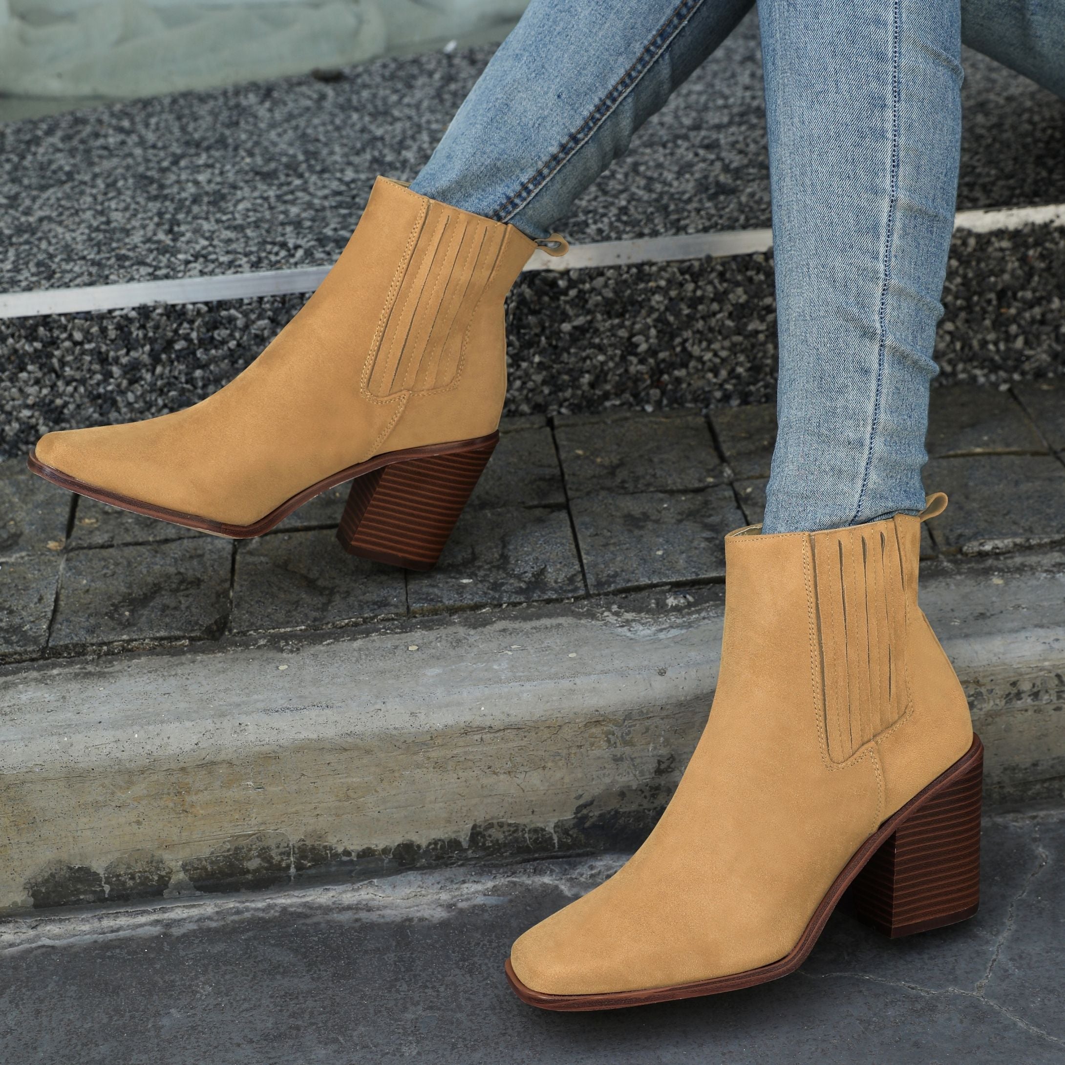 Chunky Heeled Ankle Boots Square Toe Casual Shoes
