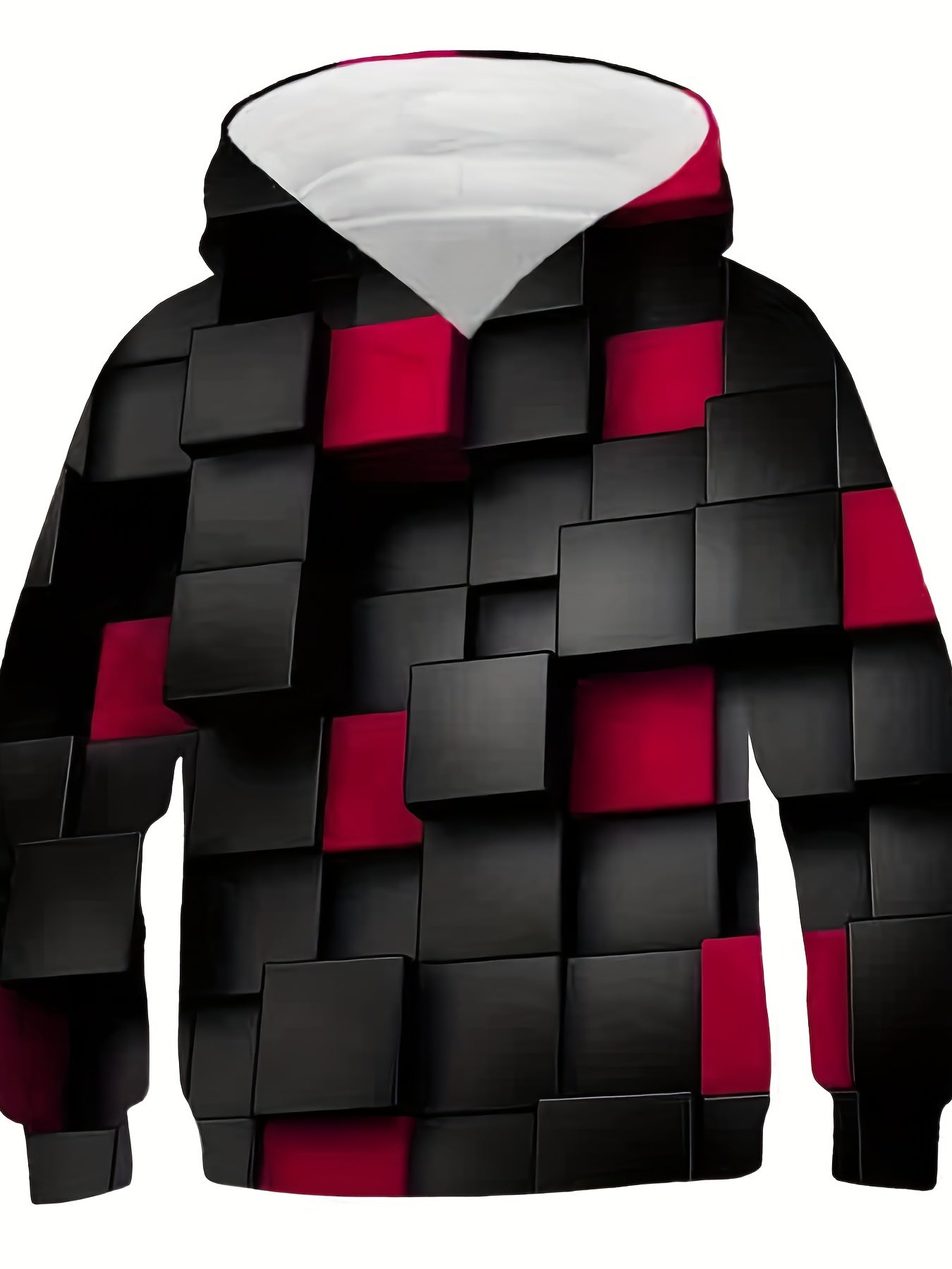 3D Red Blocks Print Kid's Hoodie Unisex Pullover for Spring Fall Winter