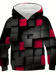 3D Red Blocks Print Kid's Hoodie Unisex Pullover for Spring Fall Winter