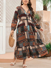 Boho Abaya Dress Paisley & Scarf Print Smock Maxi Jalabiya