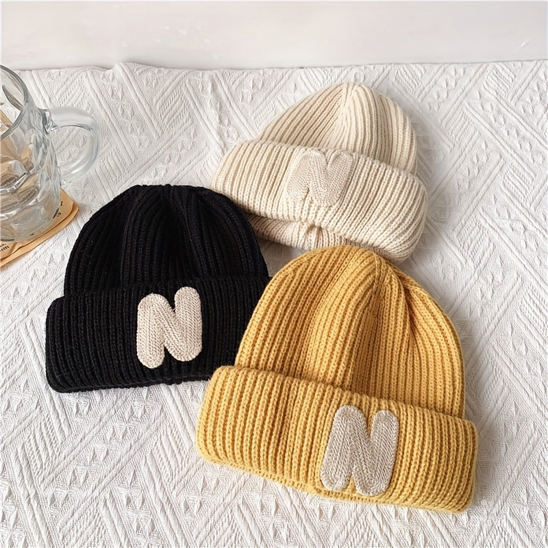 Kids N Letter Patch Knitted Hat Warm Woolen Hat