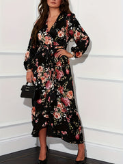Floral Lantern Sleeve Wrap Dress