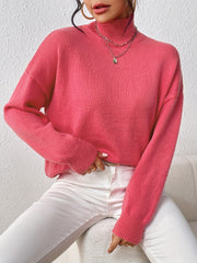 Casual Sweater Women's Plus Solid Long Sleeve High Neck Jumper