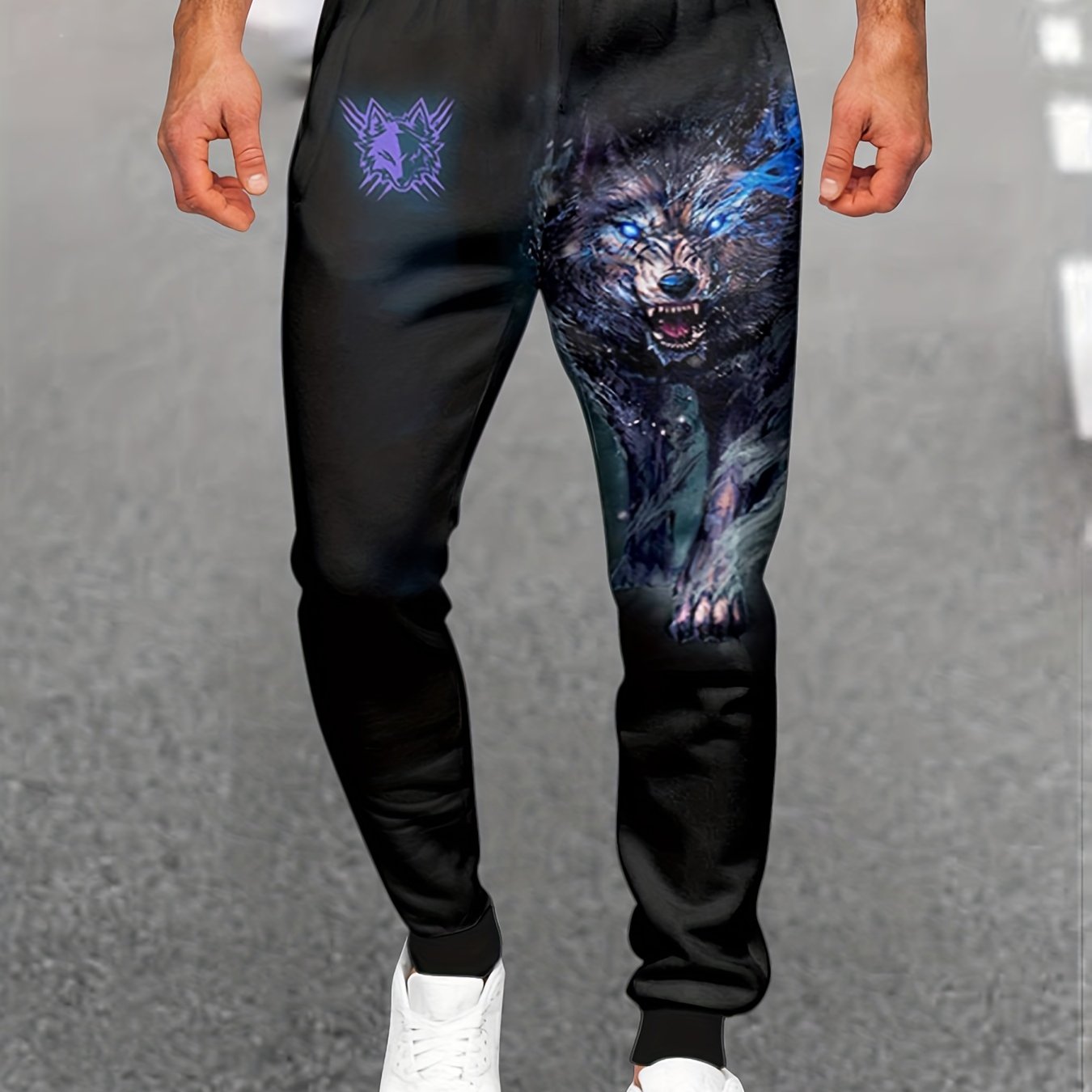 Wolf Pattern Men's Active Pants Stretch Breathable Trousers