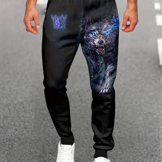 Wolf Pattern Men's Active Pants Stretch Breathable Trousers