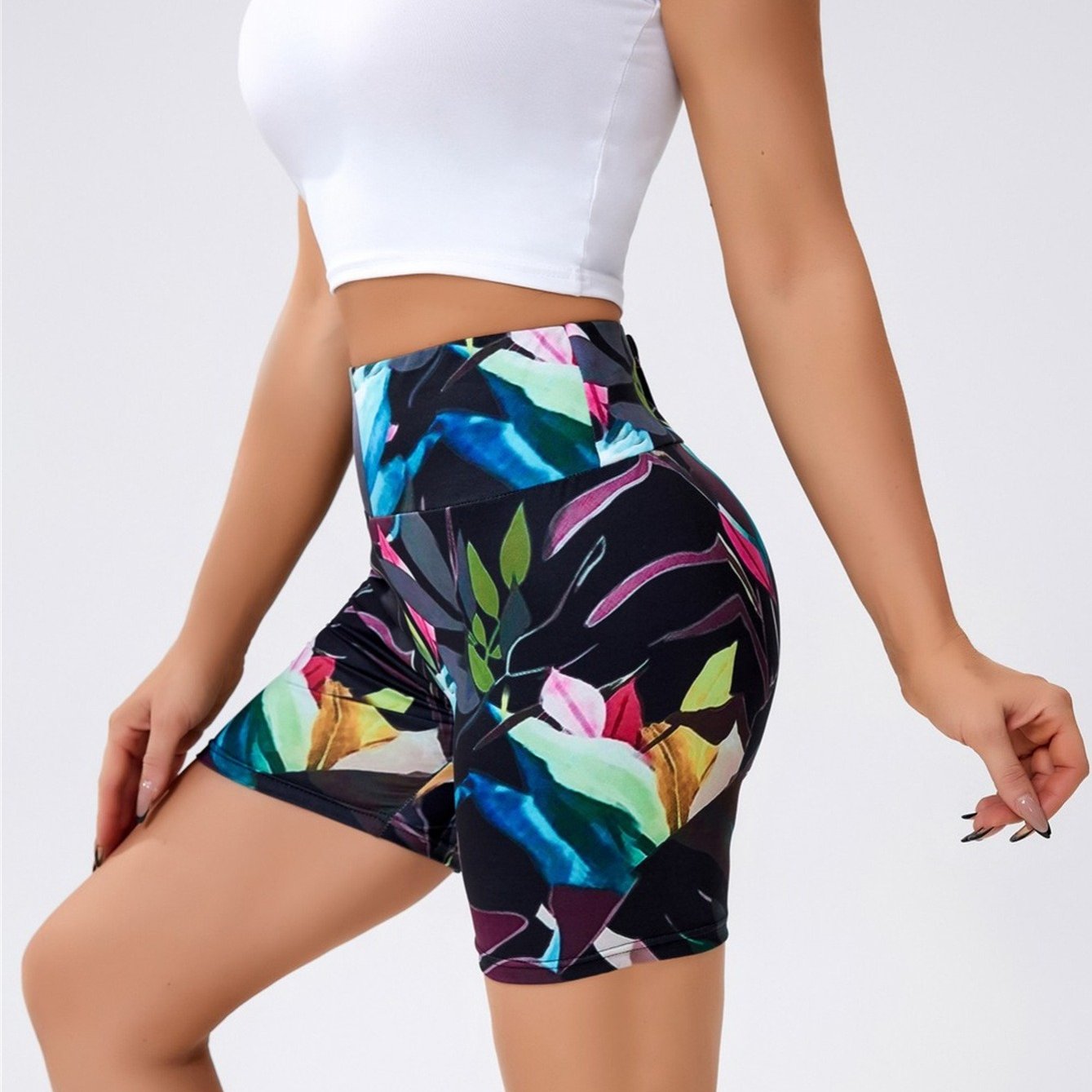 Floral Print High Stretch Seamless Yoga Biker Shorts