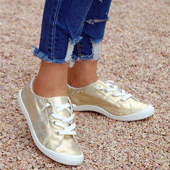 Golden Lace Up Skate Sneakers Lightweight Anti slip Flat Sneakers