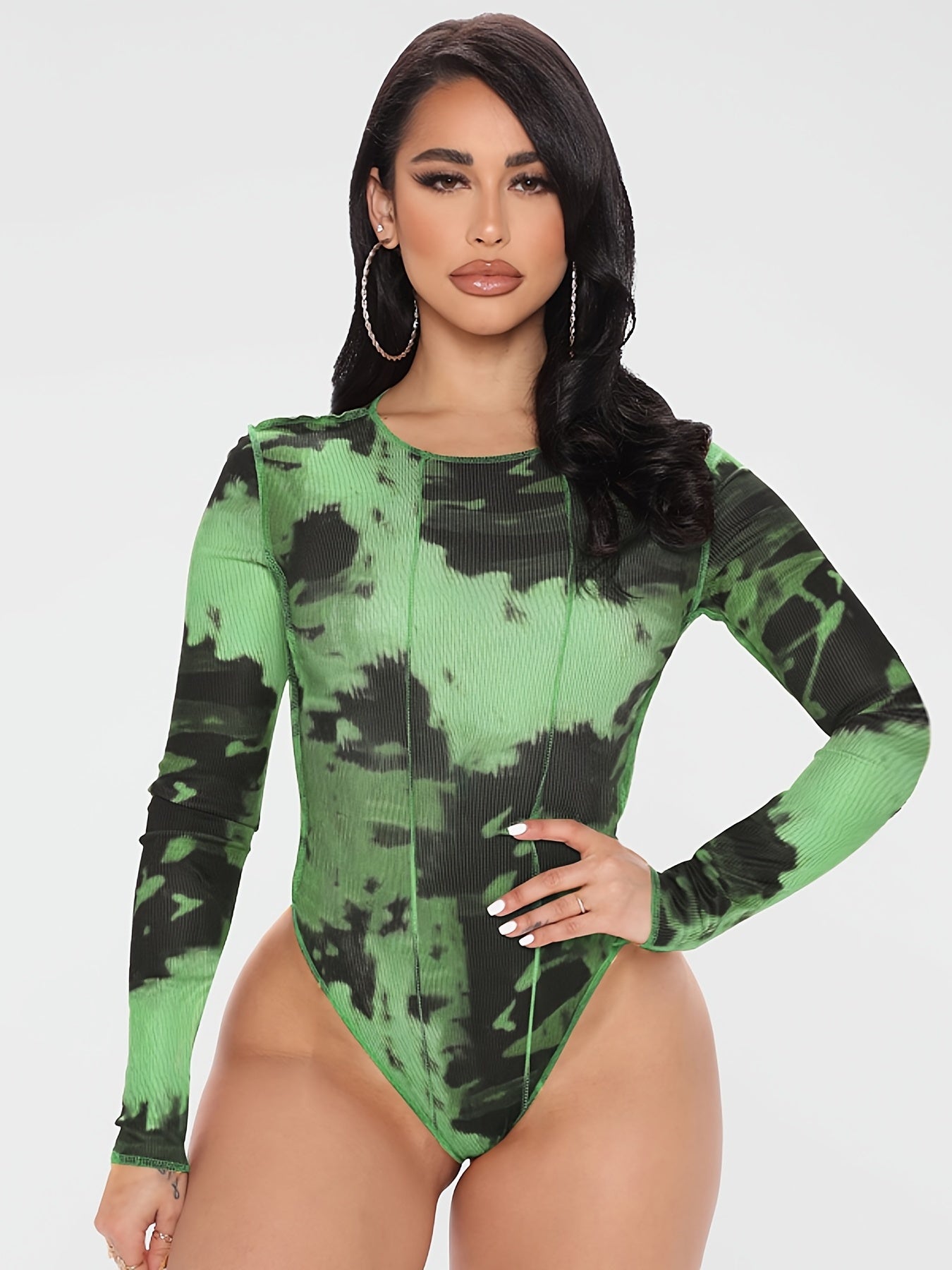 Y2K Tie Dye Long Sleeve Bodycon Bodysuit