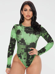 Y2K Tie Dye Long Sleeve Bodycon Bodysuit