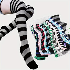 2 Pairs Striped Thigh High Socks Women's Stockings