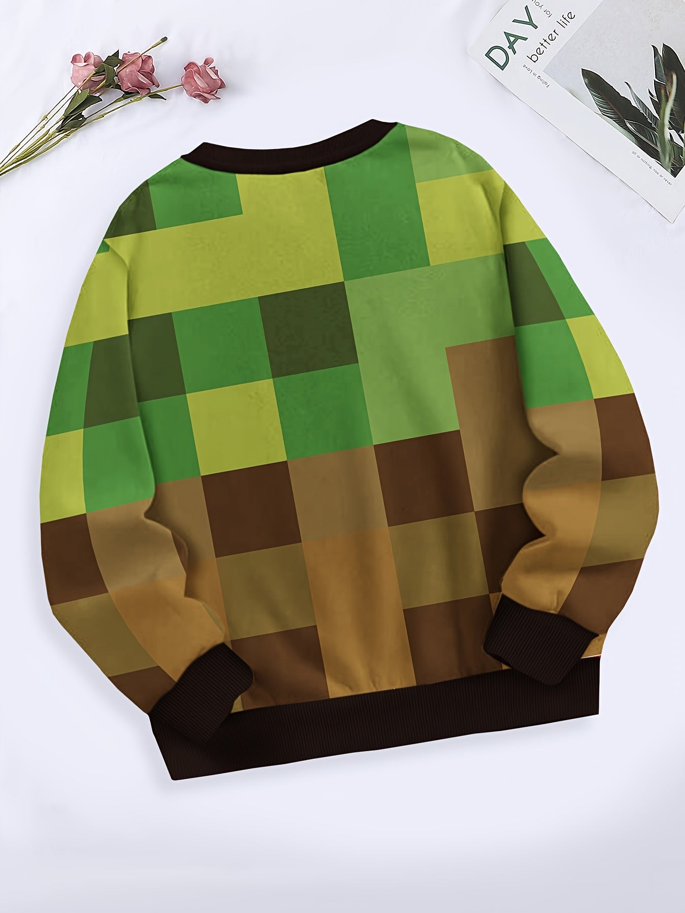 Plaid Crew Neck Pullover Sweatshirt Long Sleeve For Sports Christmas