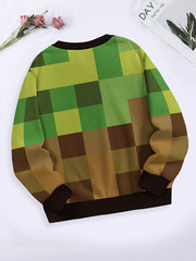 Plaid Crew Neck Pullover Sweatshirt Long Sleeve For Sports Christmas