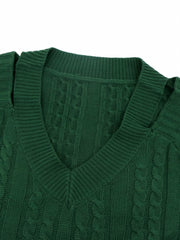 Casual Sweater Women's Plus Knitted Cold Shoulder V Neck Pullover
