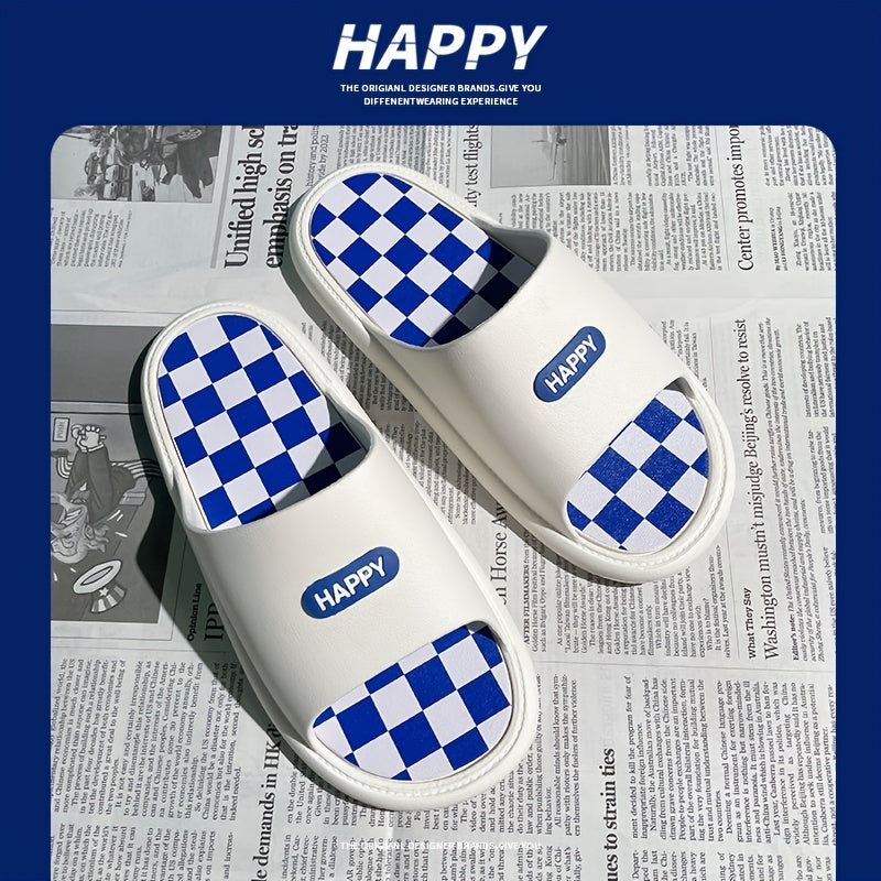 Men's Checkered Slippers Quick Dry Soft Insole Sandals