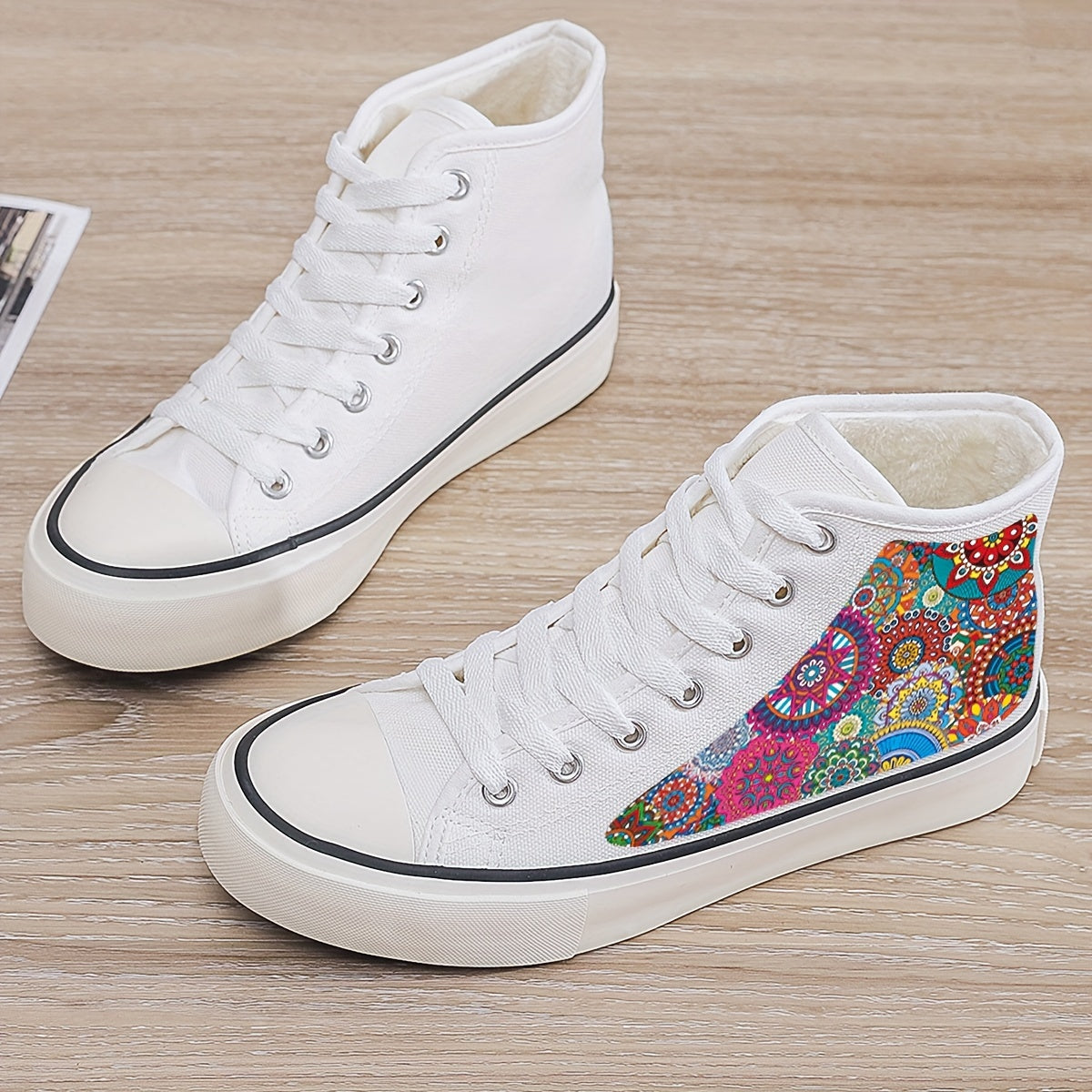 Girls High Top Abstract Pattern Skate Shoes with Plush Lining