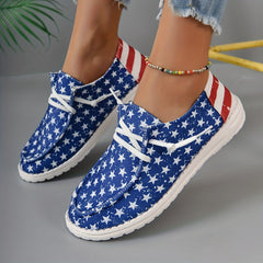 Women's Star & Striped Pattern Sneakers Casual Lace Up Outdoor Shoes