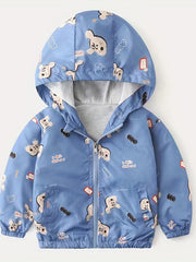 Boys Hooded Dino Zip Jacket Spring Summer Windproof Kids Clothes