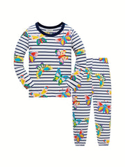 Girls Stripe Butterfly Print Pajamas Set